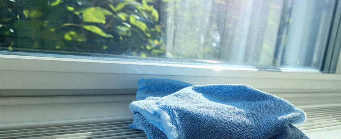 Nyputsat fönster med ljus som faller in